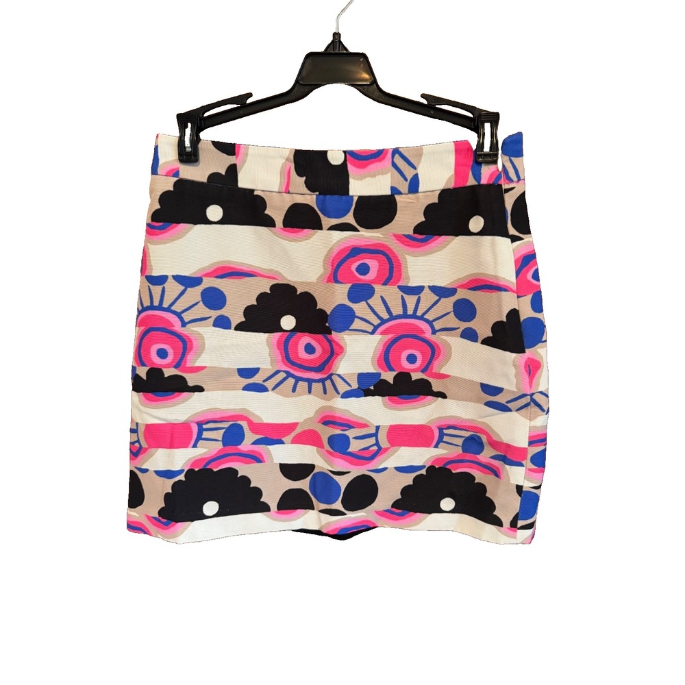 Milly Minis mini Skirt Size 2 Pink Black Abstract Art Flower zipper Eclectic